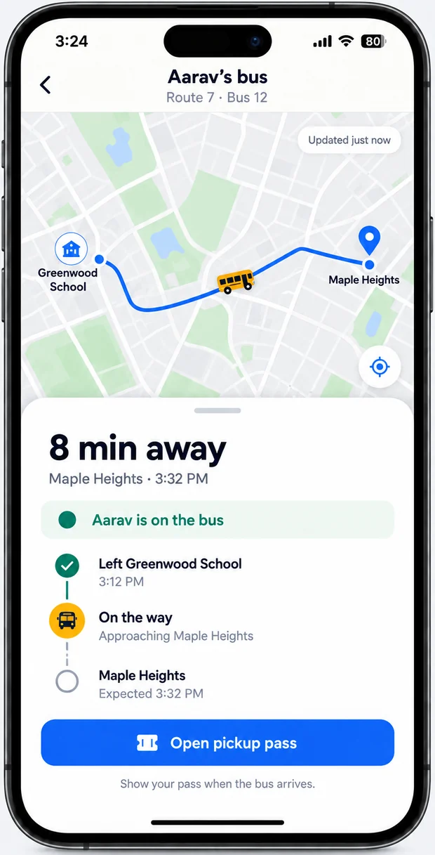 Live bus tracking with arrival time